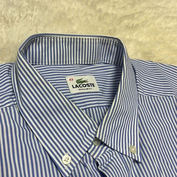 Lacoste Mens Button Down Short Sleeve Stripe Shirt - Picture 4 of 5
